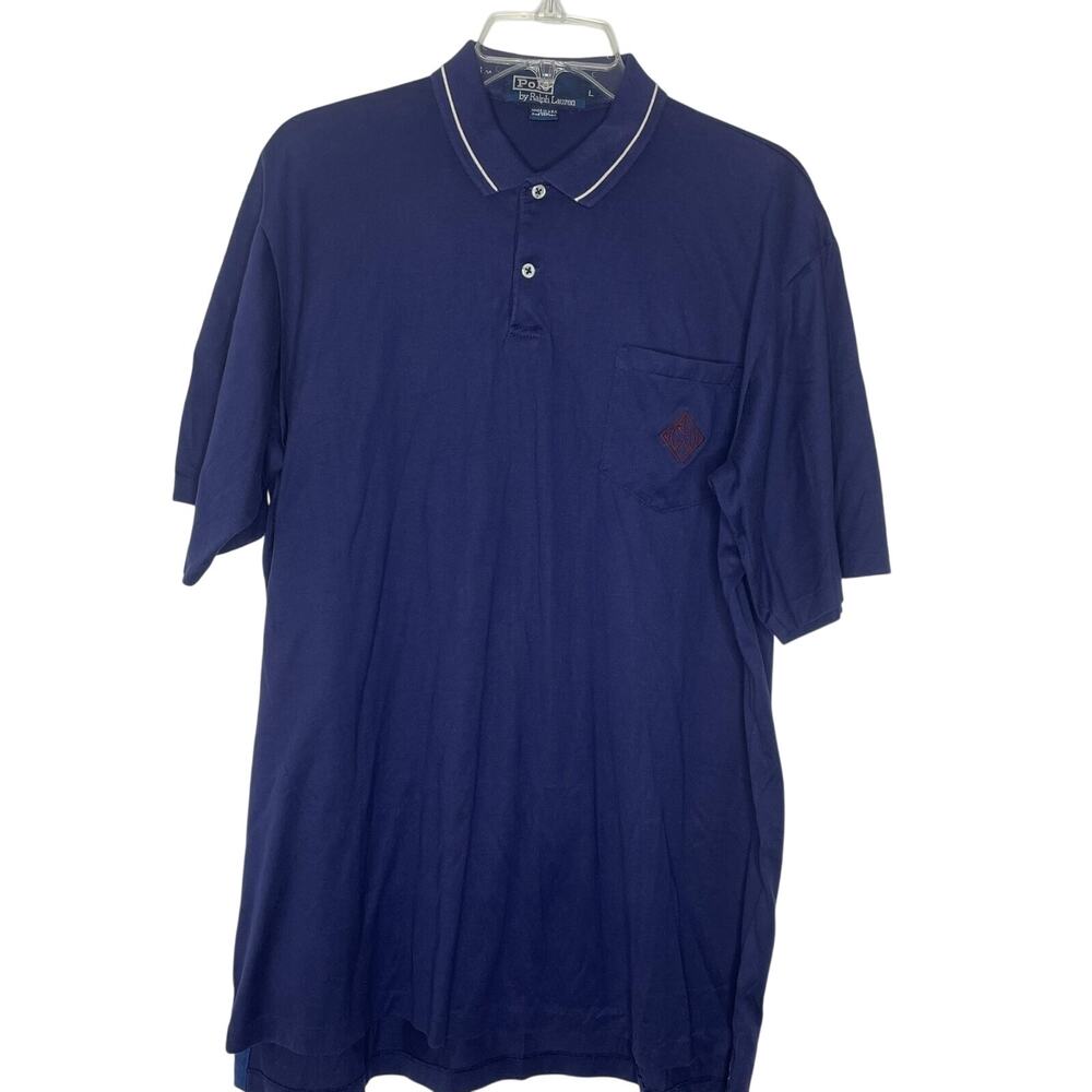 Polo Ralph Lauren Polo Shirt Large Navy White Stripe Vintage USA Cotton